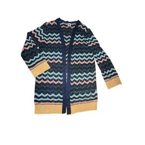 Missoni Metallic Zigzag Knit Open Front Cardigan Blue Green Gold Sweater